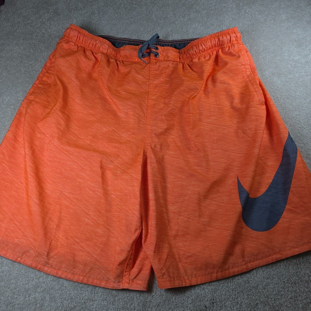 Nike Swim Shorts Mens 2XL Orange Swoosh Logo Drawstring Slash Pocket